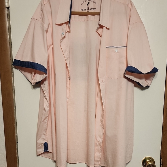 Free Planet Pink and Blue Casual Button Down Shirt - Picture 1 of 5